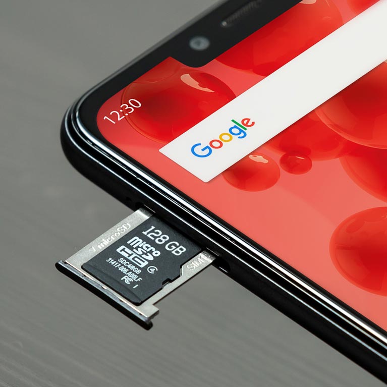 MicroSD storage diplayed on the top the mobile